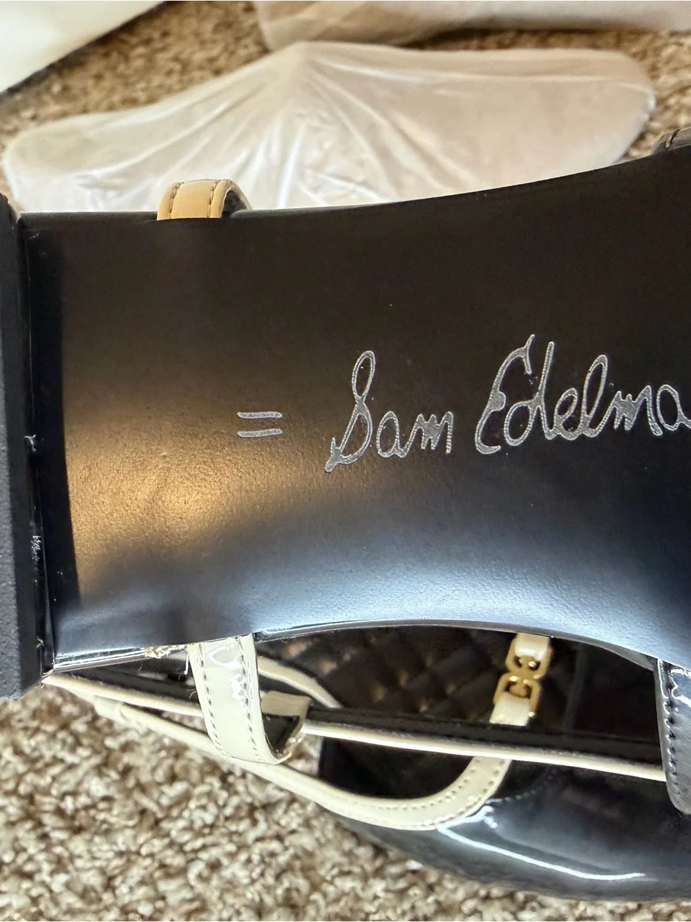 NWOT Sam Edelman Black Patent Slingback Flats with Cream Trim